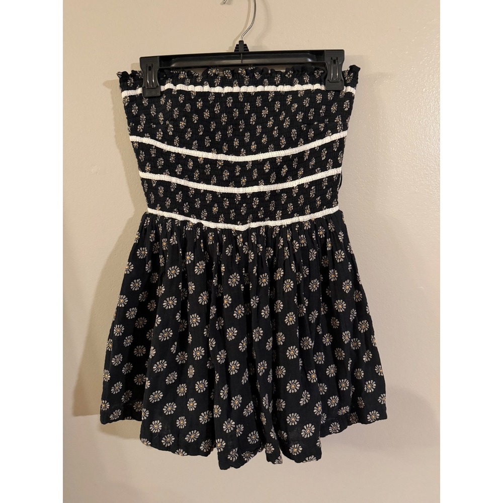 Free People Black Floral Smocked Strapless Romper XS Daisy Print Tube Top